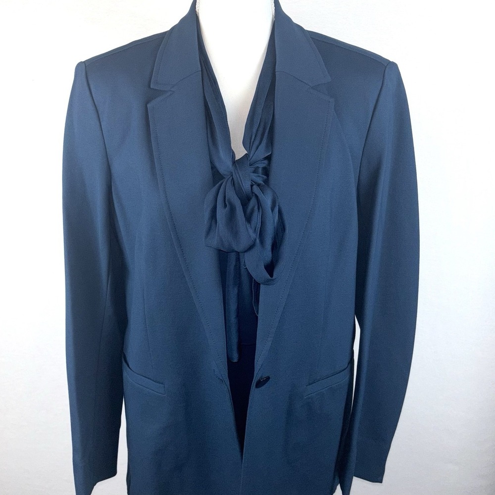 Bar III Blazer & Blouse Set Women's Blue Suit‎ Jacket XL Stretch Cowl Neck Bow